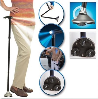 Trusty Cane Folding, Walking Triple Head Pivoting Base with LED - Image 2