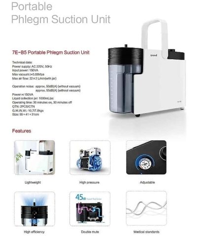 phlegm portable suction machine Yuwell 7E-B5 - Image 2