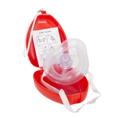 A reusable CPR pocket mask with a hard protective case, designed for emergency first aid use.