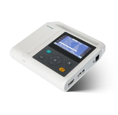 Portable PE-E12A 12-channel ECG machine displayed on a table, used for cardiac monitoring in Pakistan.