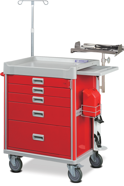 A Balidia MX37EMG Medical Emergency Crash Cart is equipped with essential critical care tools and supplies for rapid response in medical emergencies.