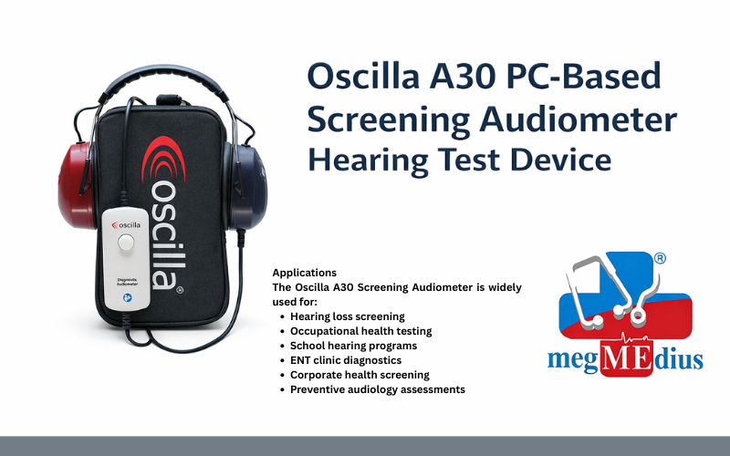 Oscilla A30 PC-Based Screening Audiometer used for professional hearing tests in audiology clinics.