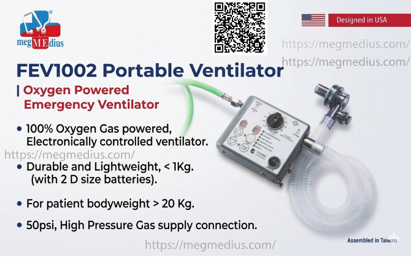 FEV1002 portable ventilator oxygen powered emergency ventilator for ambulance and critical care respiratory support
