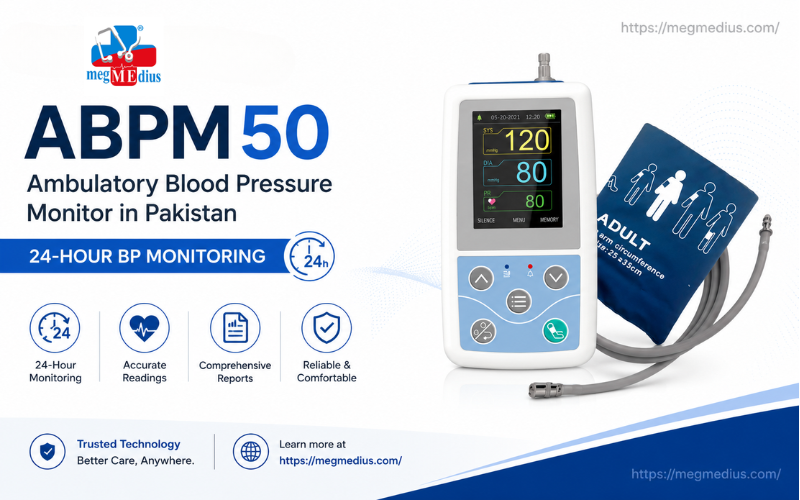 ABPM50 Ambulatory Blood Pressure Monitor for 24-hour blood pressure monitoring with compact wearable design, digital display, and automatic BP recording for clinical and home healthcare use