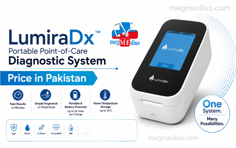 LumiraDx Portable Point-of-Care Diagnostic System for rapid diagnostics including CRP, HbA1c, NT-proBNP, D-Dimer, INR, and COVID-19 testing in Pakistan.