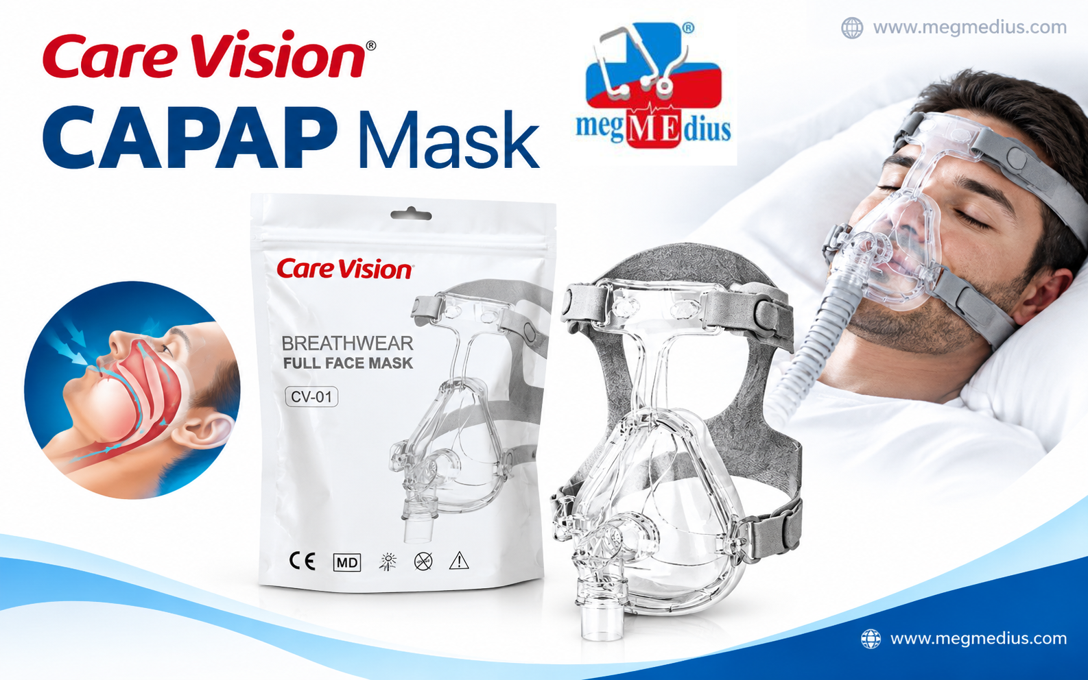 Care Vision BreatheWear CAPAP Mask CV-01 Adult-M Full Face CPAP Mask