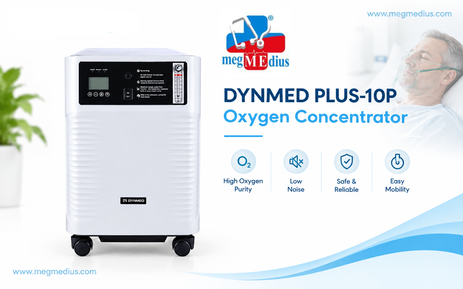 DYNMED PLUS-10P Oxygen Concentrator 10 LPM with LCD Display and Adjustable Flow Meter