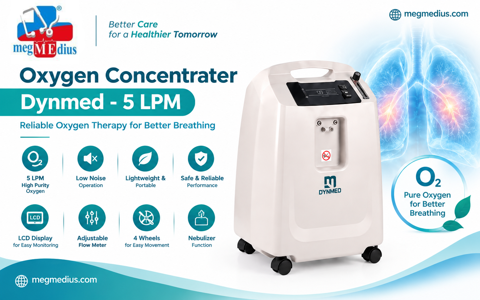 Oxygen Concentrater Dynmed - 5 LPM with 0.5–5 LPM Adjustable Flow