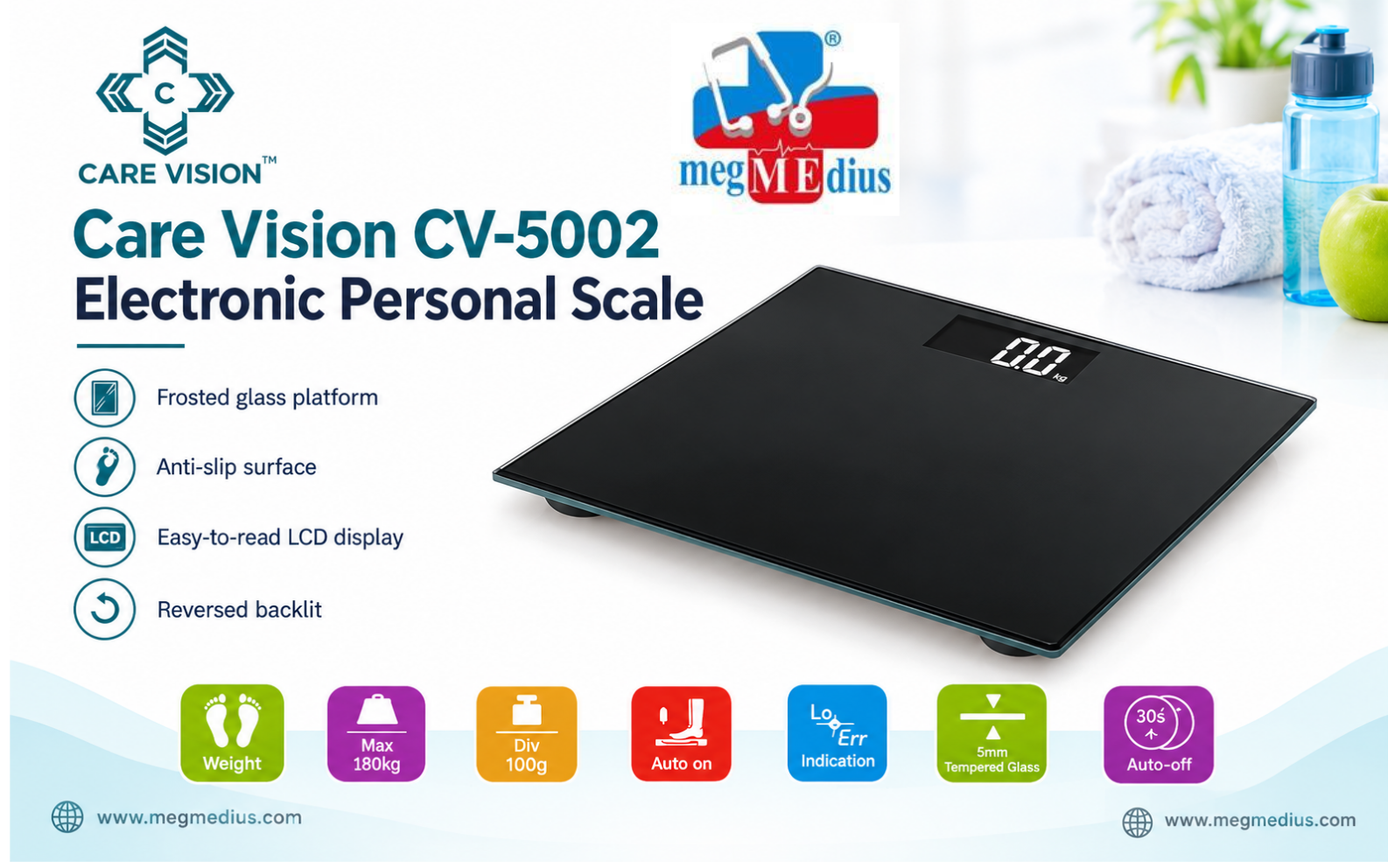 Care Vision CV-5002 Electronic Personal Scale 180kg Digital Weighing Scale