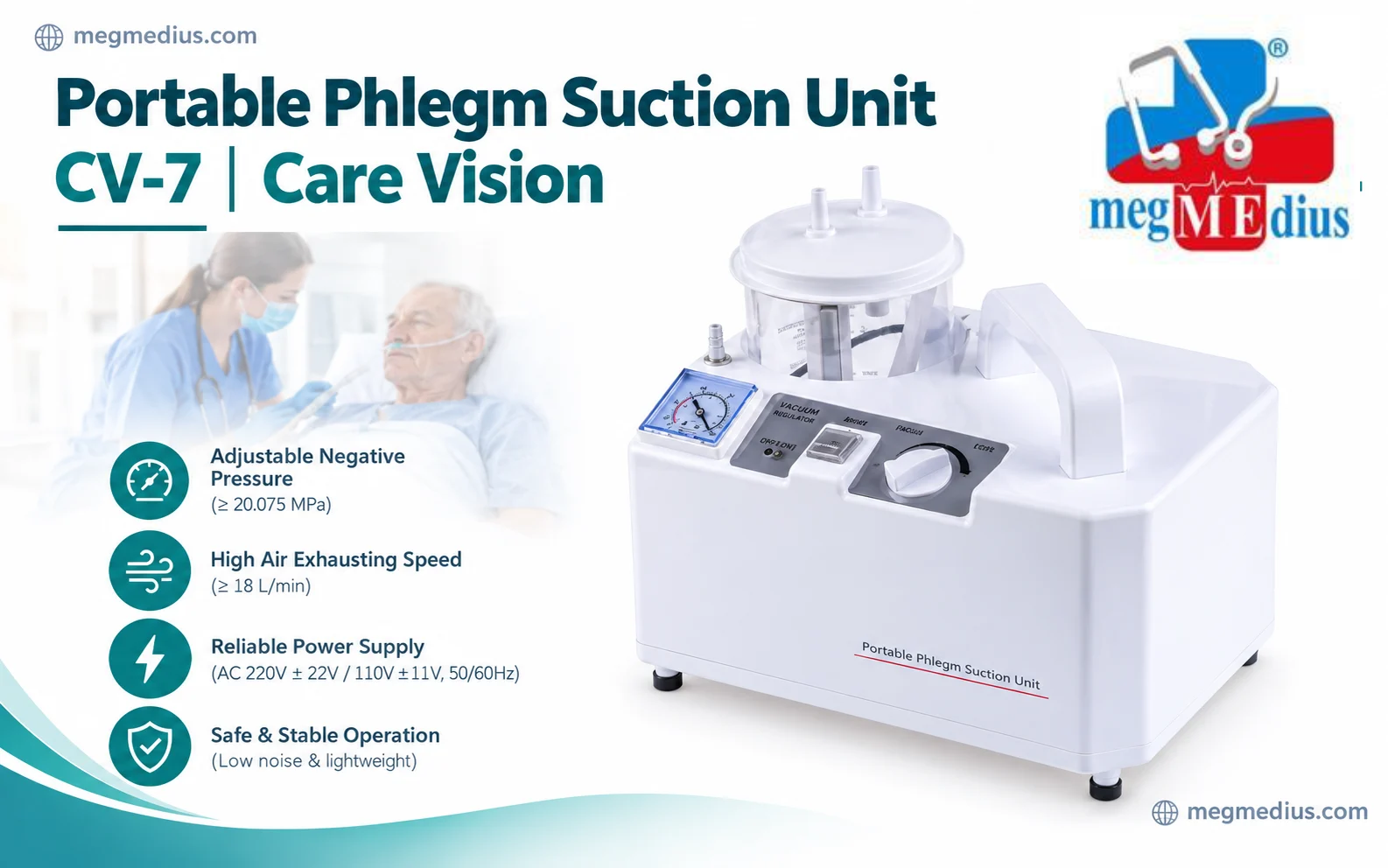 Portable phlegm suction unit CV-7 by Care Vision for medical suction