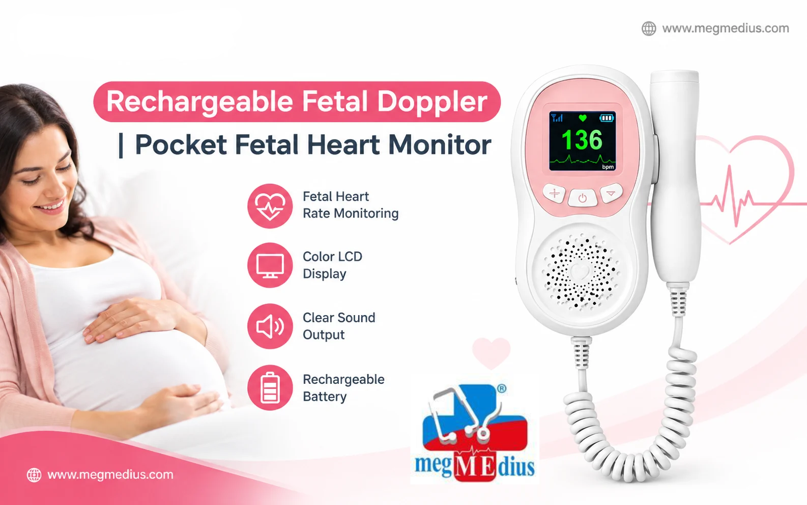 Rechargeable Fetal Doppler Pocket Fetal Heart Monitor